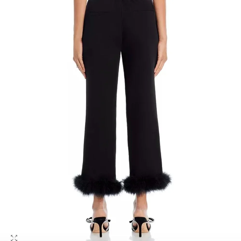 AQUA NWT Feather Trim Crop Pants, Black, Size Medium - Picture 2 of 6